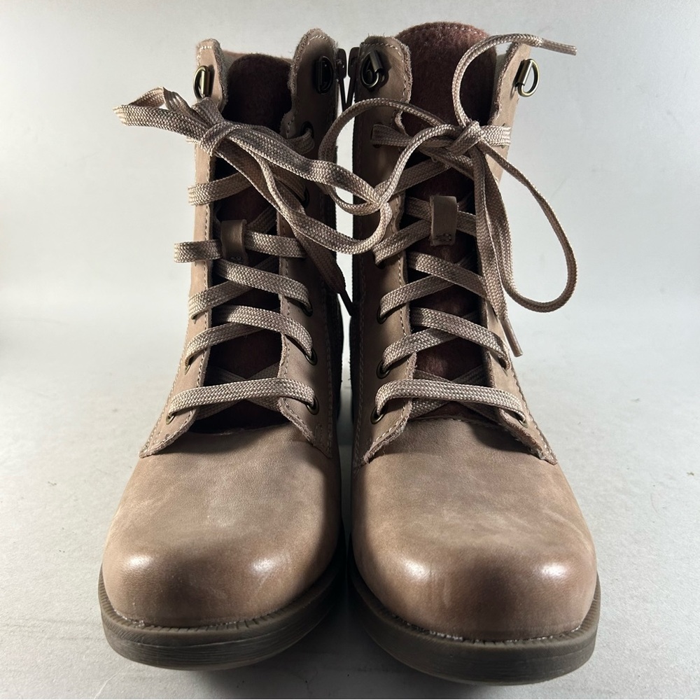 Earth Origins Taupe Lace-Up Ankle Boots with Brown Felt Collar - Picture 4 of 7